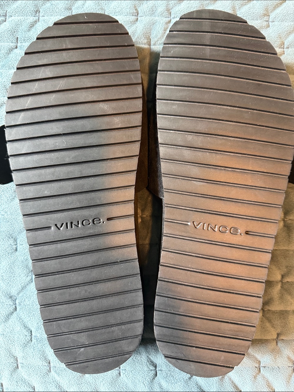 Vince Dark Brown Suede Slide Sandals with Tan Buckles - Picture 2 of 3